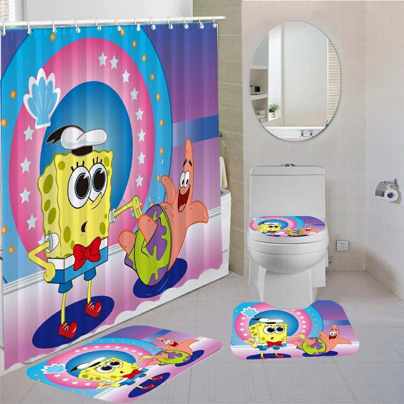 Spongebob kids Bathroom shower curtain cover bath rug Etsy