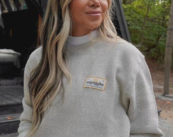 Michigan Patch Textured Knit Crewneck – Cozy, Unisex & Classic