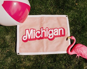 Pink Font Michigan Felt Banner