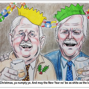 Weihnachtskarte -Still Spiel - Jack und Victor Karikaturen von Frank Rooney
