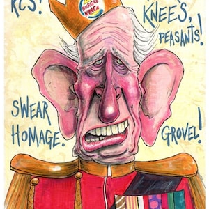 Tarjeta de felicitación con caricatura del rey Carlos