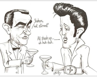 Greeting Card - Elvis Presley meets James Bond cartoon by Frank Rooney