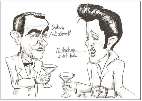 Greeting Card Elvis Presley Meets James Bond Cartoon by - Etsy Australia Greeting Card Elvis Presley Meets James Bond Cartoon by - Etsy Australia