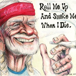 Willie Nelson karikatuurwenskaart - door Frank Rooney