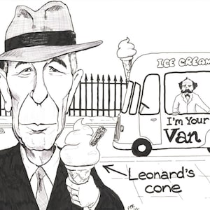 Carte de vœux - Leonard’s Cone - Leonard Cohen Caricature de Frank Rooney