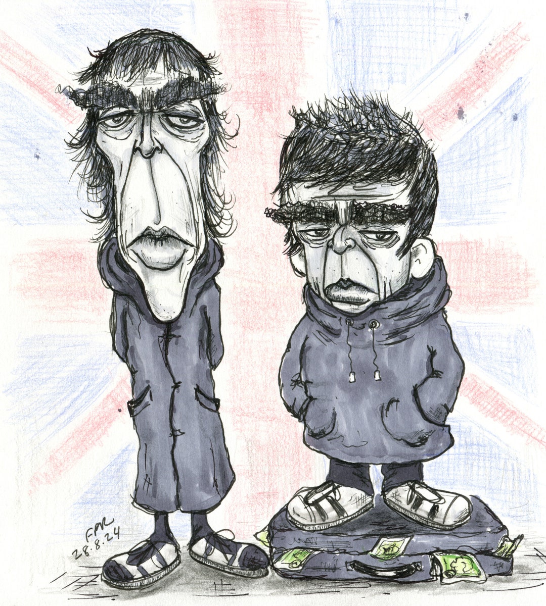 Oasis - Caricature of Liam and Noel Gallagher - Pen and Coloured