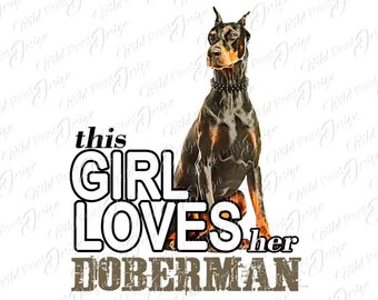 Doberman Clipart PNG, regalos de último momento para ella, descarga instantánea, transferencia por sublimación, diseño de imágenes prediseñadas, impresión DTG