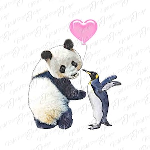 Presente de dia dos namorados panda e pinguim, clipart PNG, sublimação png de amor, download instantâneo, transferência de sublimação, design de clip art, impressão Dtg