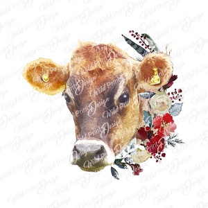Watercolor Cow Clipart, Heifer PNG, Instant Download, Sublimation Transfer, Clip Art Design, Dtg print