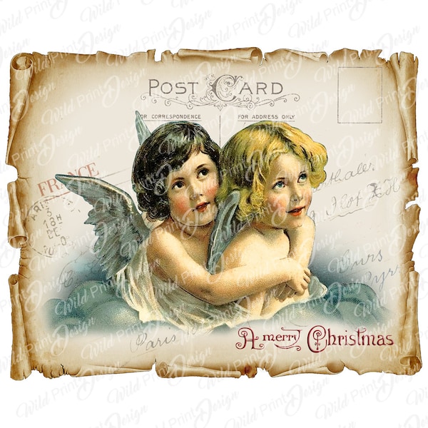 Vintage Christmas Angels Clipart Design, PNG, Instant Download for Sublimation Transfer, Digital Transfers Art, Christmas Decor