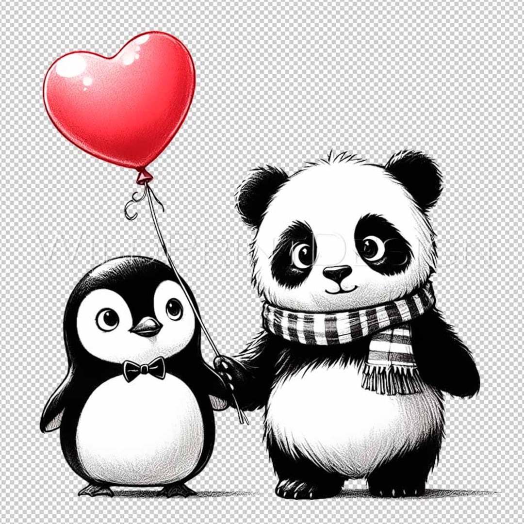 Cute Animal Panda and Penguine Instant Download, PNG Clipart, Love ...
