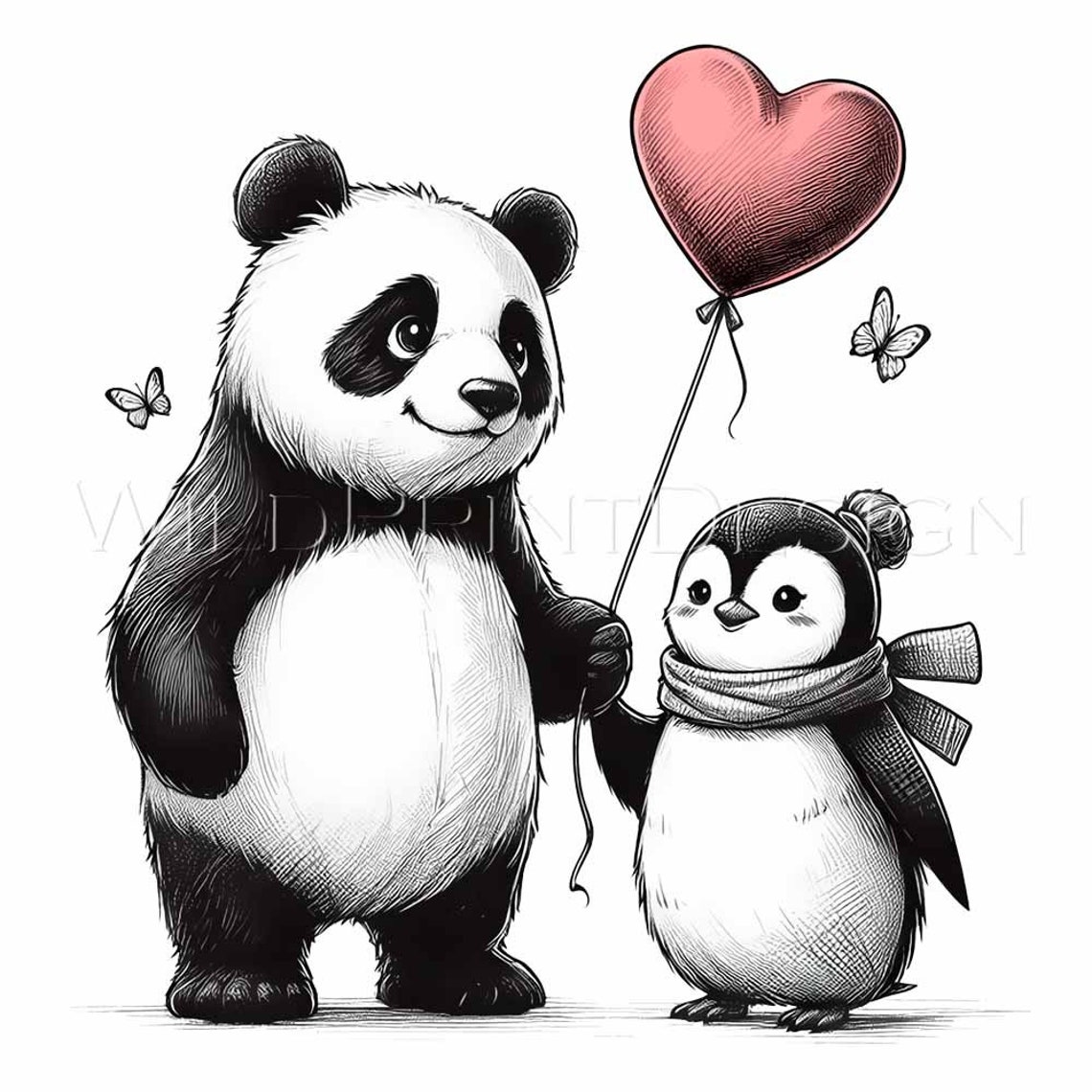 Cute Animal Panda and Penguine Instant Download, PNG Clipart, Love ...