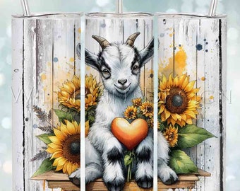 Diseño rústico de cabra bebé y girasoles para vaso de San Valentín, 20 oz, diseño de sublimación, descarga instantánea, PNG, transferencias digitales, arte.