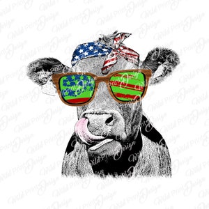 Patriotic USA Cow Clipart, PNG, Instant Download for Sublimation Transfer, Great gift for Veterans Day, Dtg print
