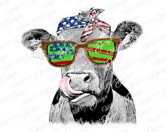 Clipart de vaca patriótica dos EUA, PNG, download instantâneo para transferência de sublimação, ótimo presente para o Dia dos Veteranos, impressão Dtg