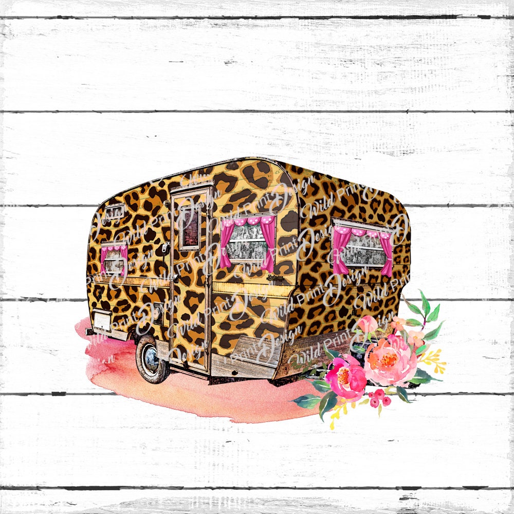 Leopard Floral Camper Trailer Clipart Instant Download for | Etsy