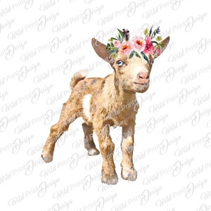 Baby Goat with flowers Clipart, Goat PNG, Instant Download, Sublimation graphics, Sublimation Transfer, Clip Art Design, Dtg print