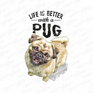 La vita è migliore con un carlino Clipart PNG, regali per carlini, download istantaneo, grafica a sublimazione, trasferimento a sublimazione, design clip art, stampa DTG