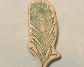 Sea Green 1 - Peacock Feather Ceramic Tile Necklace