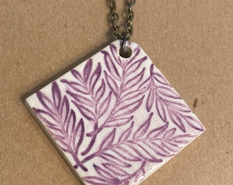 Purple Fern Spanish Ceramic Tile Necklace