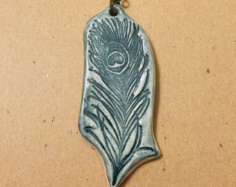 Navy 3 - Peacock Feather Ceramic Tile Necklace