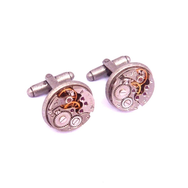 2 boutons de manchette argentée steampunk 16mm mécanisme engrenage pour chemise