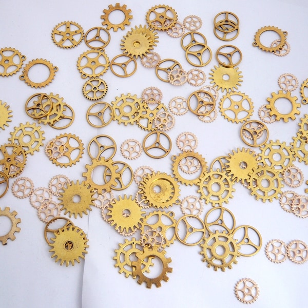 100 engrenages rouages steampunk doré couleur or  grand lot montre mécanisme gears