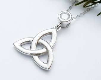 Trinity knot pendant, celtic necklace made in Ireland, celtic angel wing chain