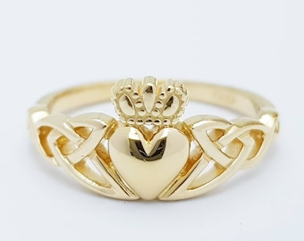 Bague Claddagh en argent sterling, bague Claddagh noeud celtique en or, bague crépitement irlandaise