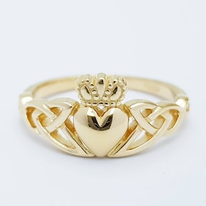 Sterling Silver Claddagh ring, Gold celtic Knot Claddagh Ring, Irish Clatter Ring