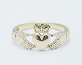 9k gold claddagh ring, Irish claddagh ring, delicate claddagh ring