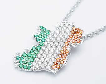 Sterling silver map of Ireland set with the colours of the Irish flag