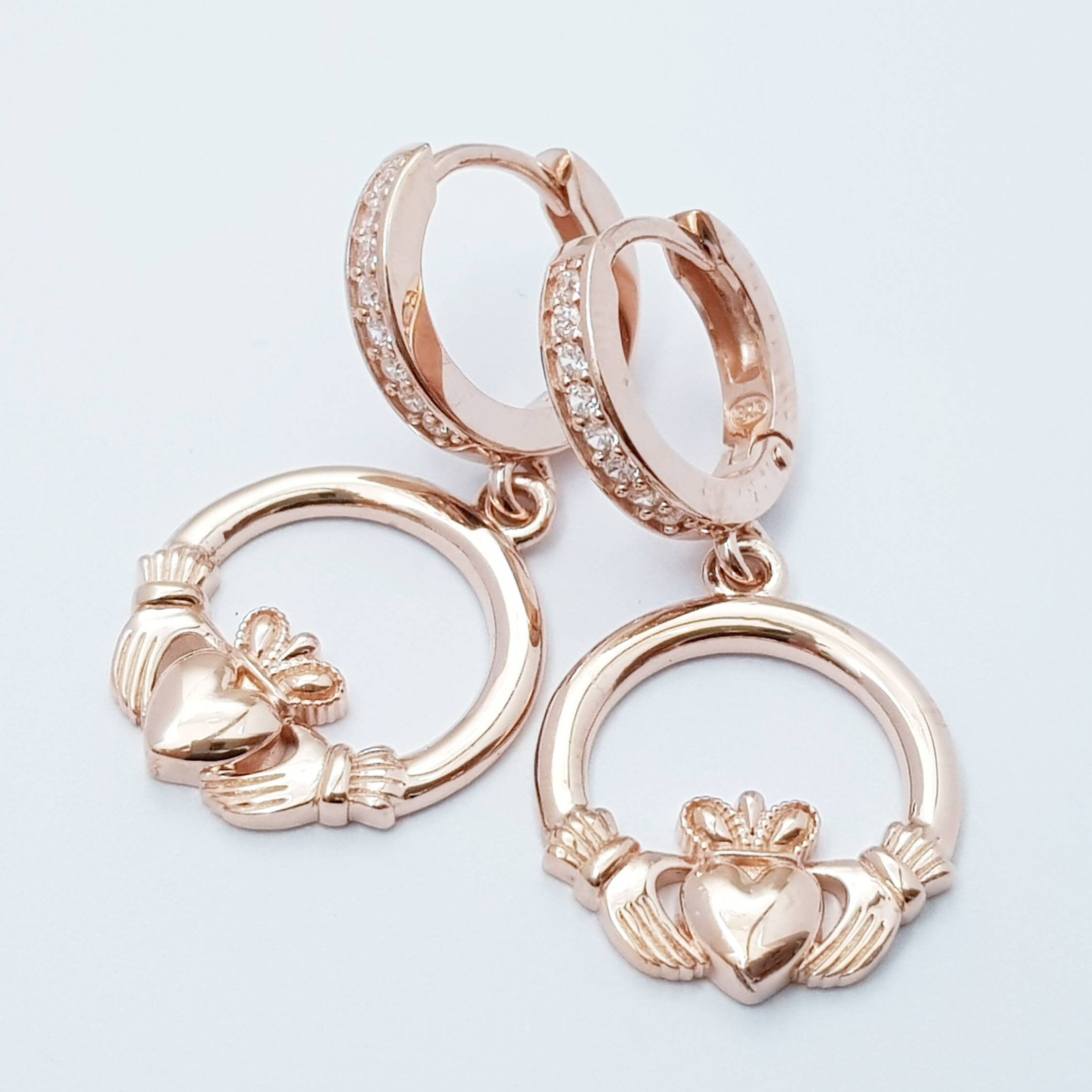 Rose gold claddagh best sale earrings