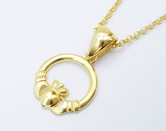 Small gold plated Claddagh pendant, Irish claddagh necklace from Galway, Ireland, Sterling Silver claddagh necklace