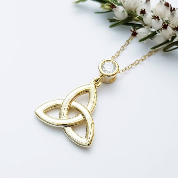 14K White Gold & Yellow Gold Irish Claddagh Trinity Knot Pendant - 1.5 Grams, No Chain Included - View #4