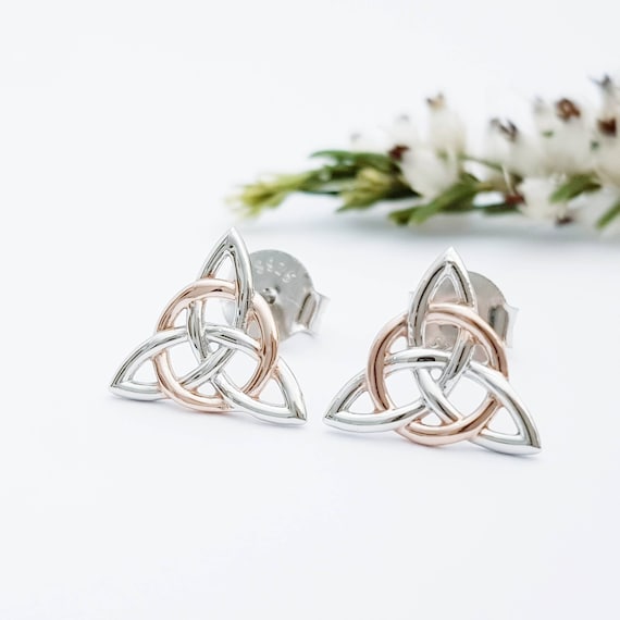 Silvora Celtics Earring Studs Sterling Silver for Women Dainty Triquetra//Cross//Heart Knot Stud Earrings Silver//Gold//Rose Gold Eternity Jewellery for Girls Ladies