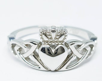 Sterling Silver Claddagh ring, Celtic Knot Claddagh Ring