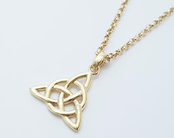 Celtic knot pendant, yellow gold plated Celtic triquetra necklace, Celtic necklace made in Ireland