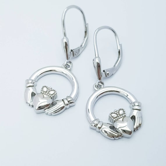 Orecchini Claddagh in argento sterling 925 con zirconi cubici