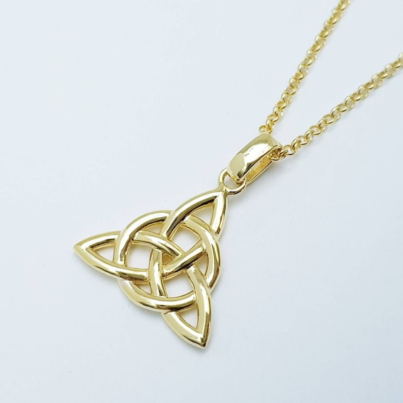 Celtic Knot Pendant Yellow Gold Plated Celtic Triquetra Necklace