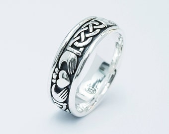 Sterling Silber Claddagh Ring, keltischer Knoten Claddagh Ring, Claddagh Band