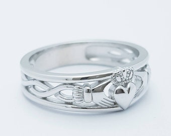 Sterling Silber Claddagh Ring, keltischer Knoten Claddagh Ring, irisches Claddagh Band