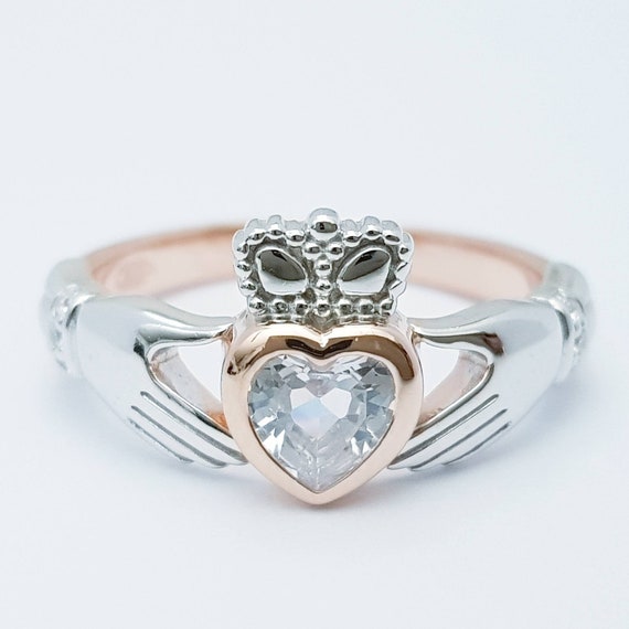 Sterling Silver Rose Gold Plated Claddagh Ring Set With Sparkling