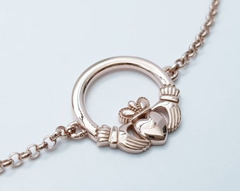 Irish bracelet, dainty claddagh bracelet, rose gold claddagh, valentines gift