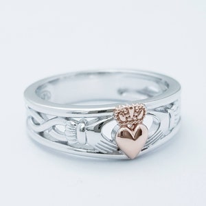 Sterling Silber Claddagh Ring, Roségold keltischer Knoten Claddagh Ring, irisches Claddagh Band