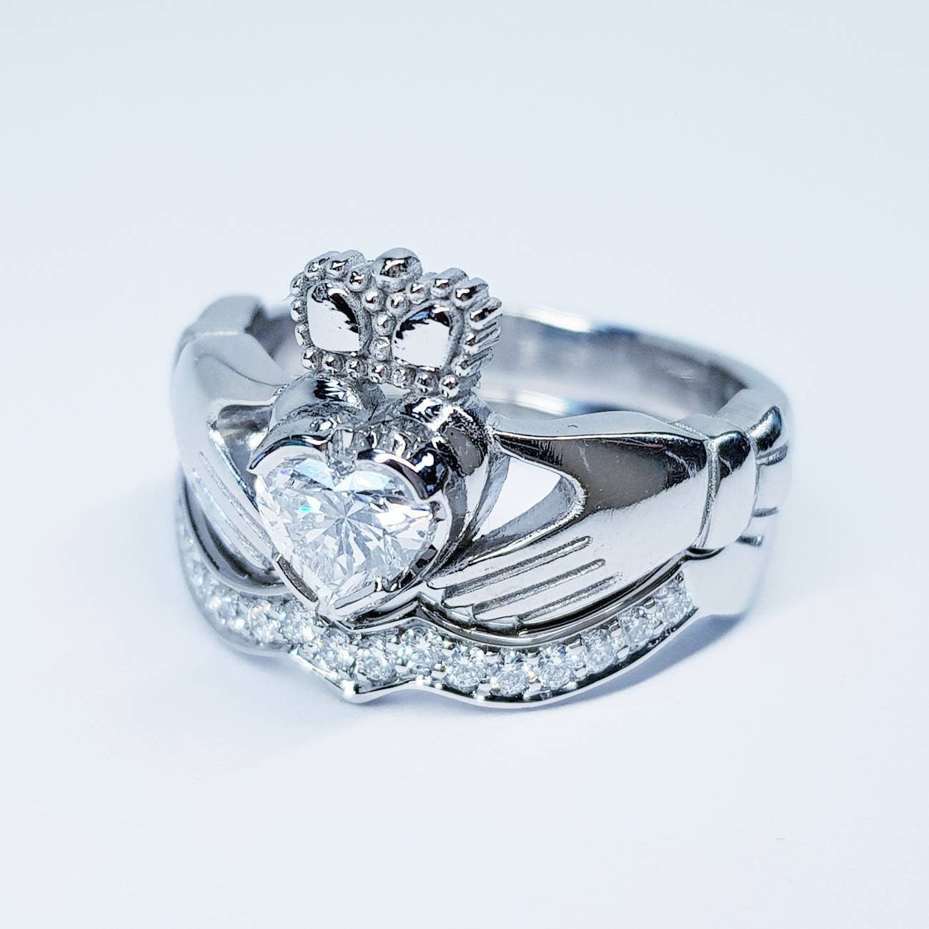 Platinum Claddagh Engagement and wedding ring set Etsy