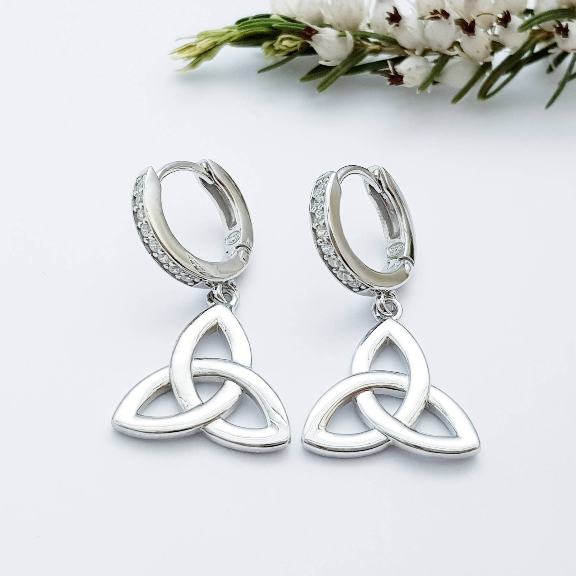 Orecchini Pendenti Celtici Luna E Trinità In Argento 925 – Gioielli Irlandesi Per Donne E Ragazze, Regalo Con Confezione
