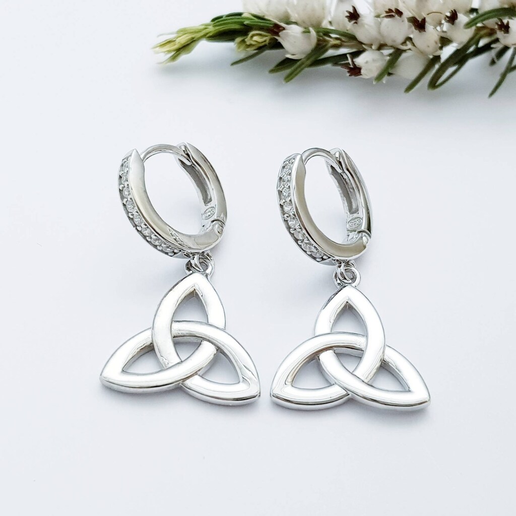 Orecchini Pendenti Celtici Luna E Trinità In Argento 925 – Gioielli Irlandesi Per Donne E Ragazze, Regalo Con Confezione
