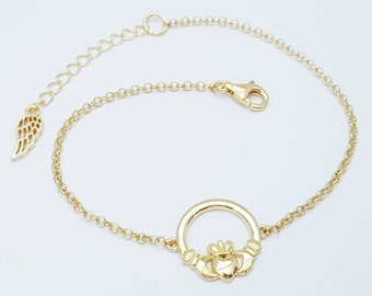 Claddagh bracelet, dainty claddagh bracelet, gold claddagh