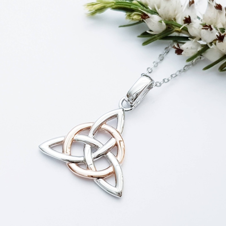 Celtic Knot Pendant Rose Gold Plated Celtic Triquetra Etsy